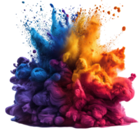 Vibrant colored powder explosion creates dynamic cloud of color in artistic display of pigments in motion isolated on transparent background png