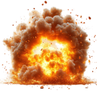 Explosion with colorful smoke and debris rising in a dramatic display of power and intensity isolated on transparent background png