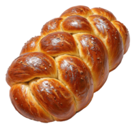 Freshly baked challah bread displayed on a clean surface with a golden-brown crust and a soft interior texture isolated on transparent background png