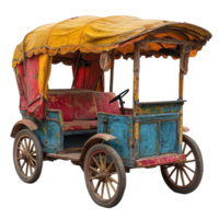 coloré ancien Chariot avec une Jaune et rouge canopée garé dans une rustique réglage à midi isolé sur transparent Contexte png