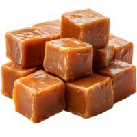 Delicious squares of caramel stacked together for a tempting treat or dessert topping isolated on transparent background png