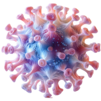 3D representation of a virus with colorful spikes and surface proteins under microscopic view isolated on transparent background png