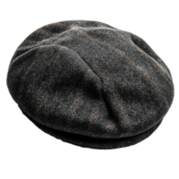 Stylish flat cap made of wool fabric in a classic herringbone pattern showcasing craftsmanship and timeless design isolated on transparent background png