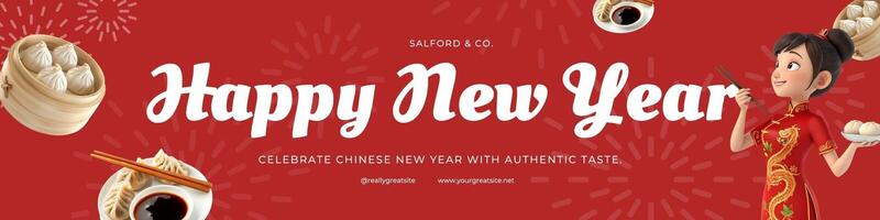 LinkedIn Cover - Chinese New Year Company Page Food Authentic Taste template
