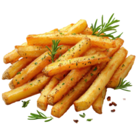 Golden, crispy French fries garnished with herbs and spices for a delightful snack experience isolated on transparent background png