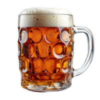 Refreshing cold beer served in a classic glass mug with frothy foam on top during a social gathering at a local pub isolated on transparent background png