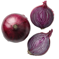 Fresh red onions displayed on a light background showcasing their vibrant color and layered structure isolated on transparent background png