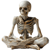 Skeleton in seated meditation position with detailed anatomical structure displayed isolated on transparent background png