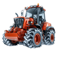 Powerful tractor equipped for winter conditions clearing snow from roadways in an agricultural setting isolated on transparent background png