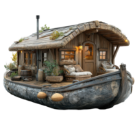 Unique floating cabin inspired by rustic design in a serene natural setting isolated on transparent background png