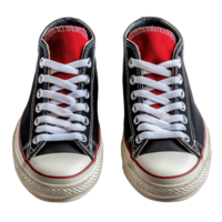 Sneakers with black and red color scheme and white laces on a white background isolated on transparent background png