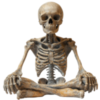 Skeleton in meditative pose representing calmness and tranquility in a creative display isolated on transparent background png