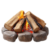 Campfire glowing warmly in the evening, surrounded by stones and logs, creating a cozy atmosphere for gathering isolated on transparent background png