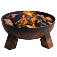Warm flames dance in a rustic fire pit surrounded by glowing coals on a serene evening outdoors isolated on transparent background png