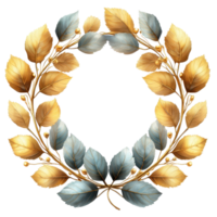 Intricate golden and silver leaf wreath design suitable for decoration and celebration isolated on transparent background png