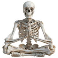 Skeleton practicing meditation in a serene setting, with a focus on mindfulness and body awareness isolated on transparent background png