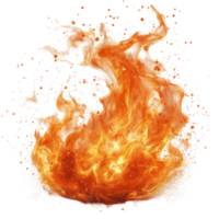Bright orange flames dancing with sparks in a vivid display of fire energy isolated on transparent background png