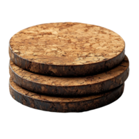 Natural cork coasters stacked on a flat surface showcasing their eco-friendly design and texture isolated on transparent background png