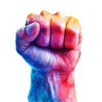 Colorful raised fist symbolizes strength and empowerment, representing unity and solidarity among diverse communities during a movement isolated on transparent background png