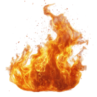 Flames rising with intensity in an outdoor setting during evening hours showcases the raw power of fire isolated on transparent background png