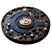Intricate design of a modern circuit board with metallic elements showcasing advanced technology and engineering isolated on transparent background png