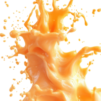 Dynamic splash of orange liquid creating energetic patterns against a white background isolated on transparent background png