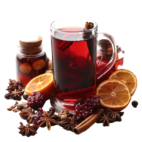 Warm spiced beverage with citrus and herbs, perfect for chilly evenings or festive gatherings in a cozy setting isolated on transparent background png