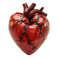Heart sculpture with intricate details and glossy finish displayed against a plain background isolated on transparent background png