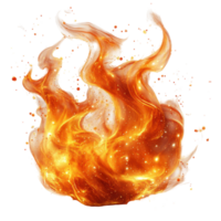 Bright flames dance with vibrant colors and sparks in an abstract fire display, capturing movement and energy in a lively design isolated on transparent background png