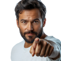 Man with a confident expression pointing directly at the viewer in a studio setting isolated on transparent background png