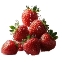 Fresh strawberries stacked with water droplets showcasing their vibrant color and texture in a bright environment isolated on transparent background png