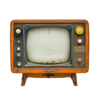 Vintage television set displaying static in a retro style, highlighting nostalgia and classic design from mid-20th century isolated on transparent background png