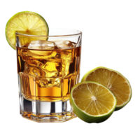 Refreshing citrus drink garnished with lime presented in a glass with ice cubes isolated on transparent background png