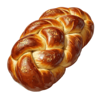 Freshly baked challah bread with a golden-brown crust and a braided shape on a white background isolated on transparent background png