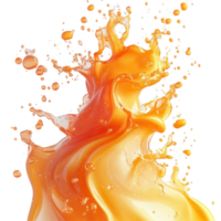 Vibrant orange liquid splashes dynamically against a white background showcasing fluid motion and texture isolated on transparent background png