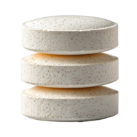 Three stacked white bath tablets with speckles placed on a flat surface for relaxation and wellness isolated on transparent background png