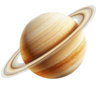Beautiful view of Saturn showcasing its stunning rings and colorful bands in a digital illustration isolated on transparent background png