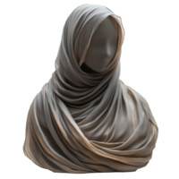 Elegant draped headscarf displayed on a neutral bust in a modern setting showcasing intricate fabric textures and colors isolated on transparent background png