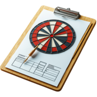 Dartboard on clipboard with score sheet for a friendly game at a recreational venue during evening hours isolated on transparent background png