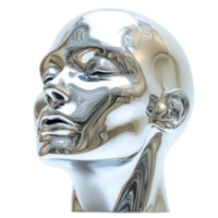 Sculptural silver head display showcasing a smooth, reflective surface in a minimalist design setting isolated on transparent background png
