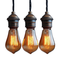 Vintage Edison light bulbs hanging from a ceiling fixture in a cozy setting at twilight isolated on transparent background png