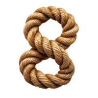 Knot formed from natural fiber rope in the shape of the number eight displayed against a plain background isolated on transparent background png