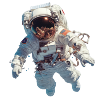 Astronaut floating in space engaged in a complex spacewalk with Earth in the background during a clear day isolated on transparent background png