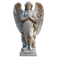 Angel statue in serene pose at a park, showcasing intricate details and a peaceful expression during daylight isolated on transparent background png