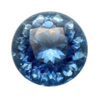 Beautiful blue gemstone with intricate cut reflecting light from multiple angles isolated on transparent background png