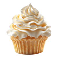 Delicious vanilla cupcake with swirls of creamy frosting presented on a white background isolated on transparent background png