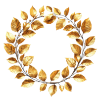 Golden leaf wreath decoration for elegant home or event settings in autumn or winter isolated on transparent background png
