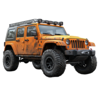Off-road adventure vehicle showcases rugged design and powerful features in a striking orange finish isolated on transparent background png