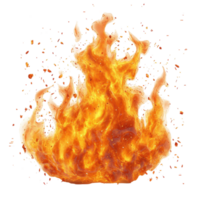 Bright orange flames erupting with sparks, creating dynamic fire display in a dark background isolated on transparent background png