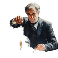 Scientist conducting an experiment with a glass apparatus in a laboratory setting during the late 19th century isolated on transparent background png
